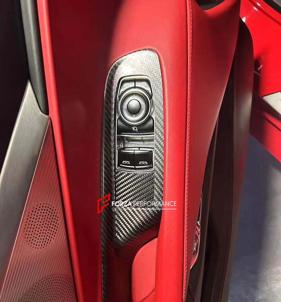 CARBON INTERIOR TRIM KIT for CHEVROLET CORVETTE C8 STINGRAY Z06 E RAY 2020+ Forza Performance Custom fit
Set includes:

Door Trim Panels
Door Window Switch Panels
Door Pull Handle Trims
Steering Wheel Trim
Center Console Trim
Rear Bulkhead Trim
Material: Carbon

NOTE: Professional installation is required.