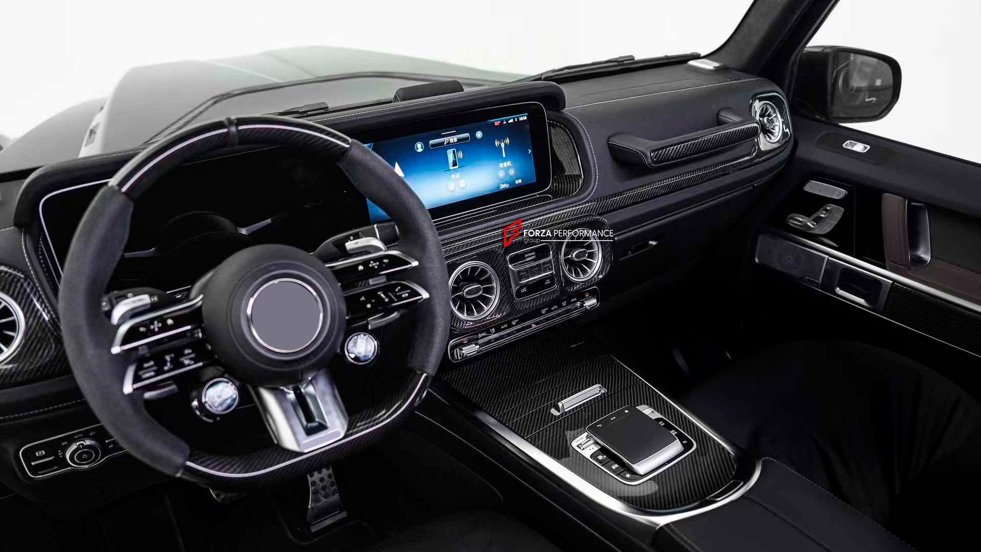 CARBON INTERIOR TRIM KIT for MERCEDES-BENZ G-CLASS G63 W465 2024+

Set includes:

Dashboard Trims
Center Console Trims

Material: Carbon Fiber

NOTE: Professional installation is required.