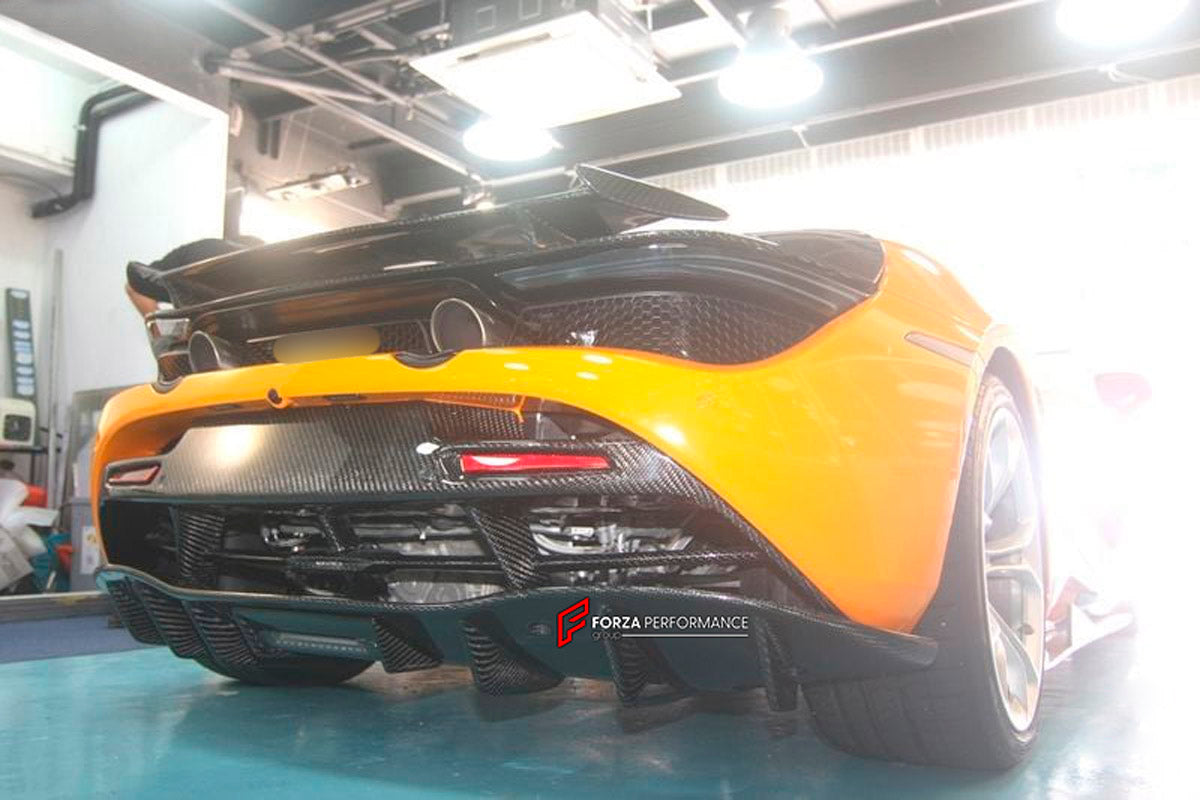 Carbon Rear Bumper Diffuser for McLaren 720S Coupe
Set includes:

Rear Bumper Diffuser
Material: Carbon

NOTE: Professional installation is required.