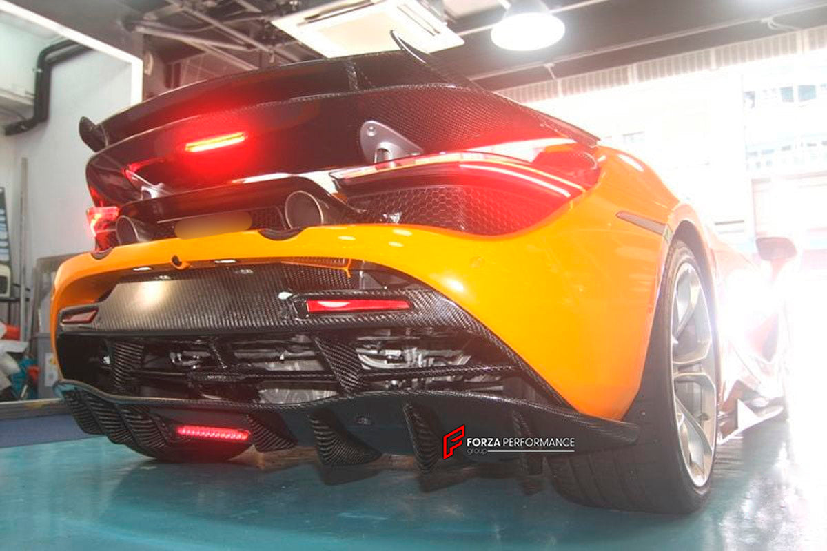 Carbon Rear Bumper Diffuser for McLaren 720S Coupe
Set includes:

Rear Bumper Diffuser
Material: Carbon

NOTE: Professional installation is required.