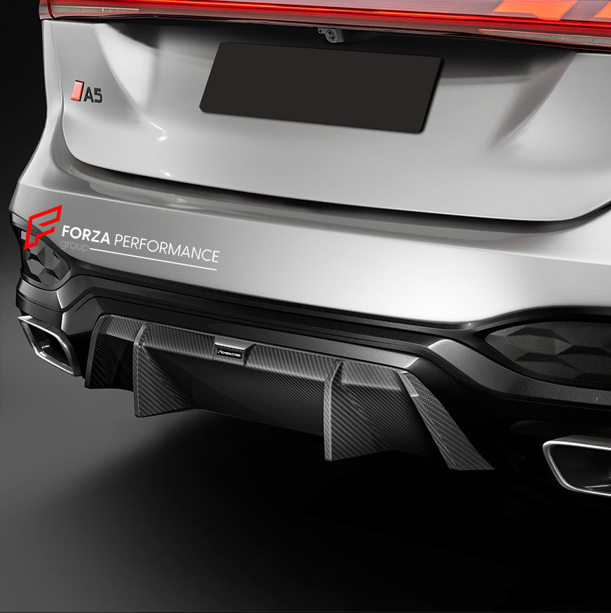 Carbon Rear Diffuser for AUDI A5 S5 B10 2024+
Set includes:

Rear Diffuser
Material: Carbon

NOTE: Professional installation is required.