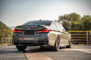 Carbon Rear Diffuser for BMW 5 SERIES G30 LCI 530i 530e 540i M550i xDrive 2018 - 2023
Set includes:

Rear Diffuser
Material: Carbon

NOTE: Professional installation is required.