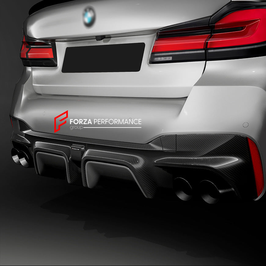 Carbon Rear Diffuser for BMW 5 SERIES G30 LCI 530i 530e 540i M550i xDrive 2018 - 2023
Set includes:

Rear Diffuser
Material: Carbon

NOTE: Professional installation is required.