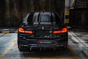 Carbon Rear Diffuser for BMW 5 SERIES G30 LCI 530i 530e 540i M550i xDrive 2018 - 2023
Set includes:

Rear Diffuser
Material: Carbon

NOTE: Professional installation is required.