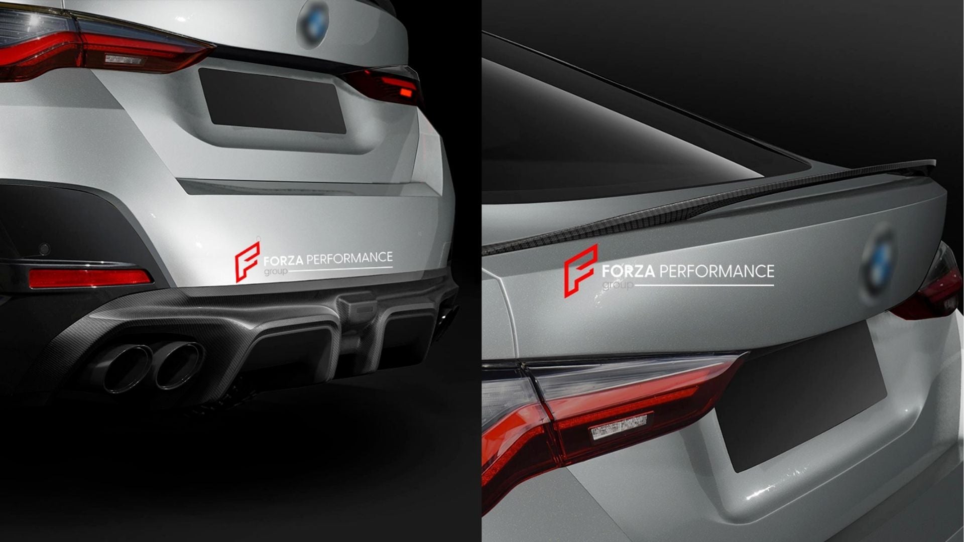 CARBON REAR DIFFUSER REAR SPOILER for BMW 4 SERIES G26 GRAN COUPE M440i 430i XDRIVE 2020 - 2024 FORZA PERFORMANCE Custom fit Dry Carbon Achen Cybe Achencybe Design Style
Set includes:

Rear Diffuser (split design or modular dual-exhaust design — your choice)
Rear Spoiler
Material: Carbon

NOTE: Professional installation is required.
