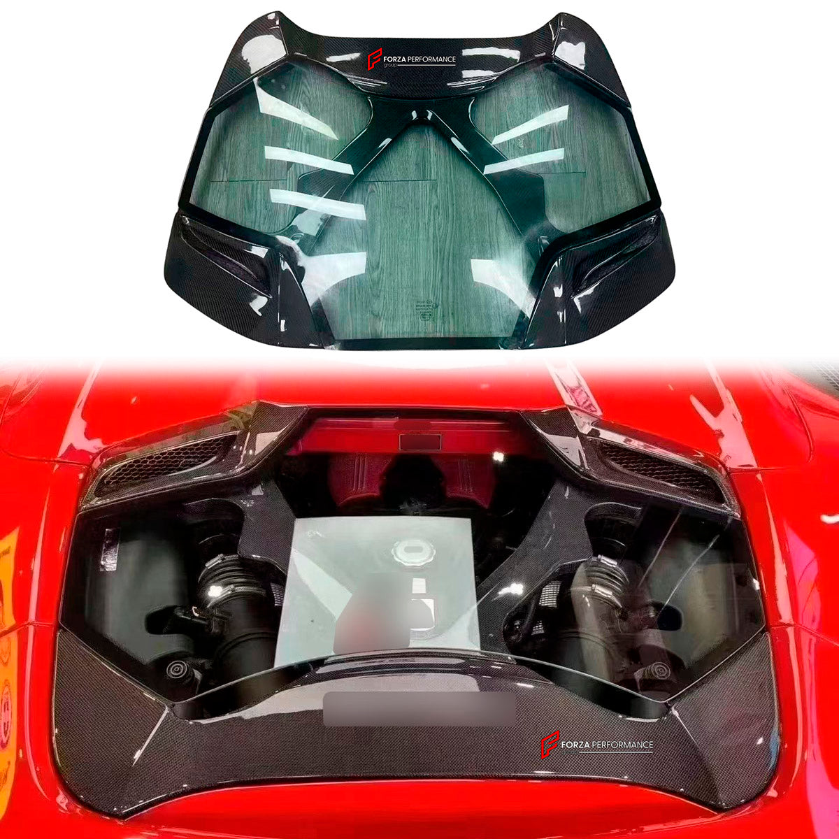 CARBON Rear Engine Hood Cover for Ferrari 488 GTB 2015 - 2020
Set includes:

Rear Engine Hood Cover
Material: Carbon

NOTE: Professional installation is required.