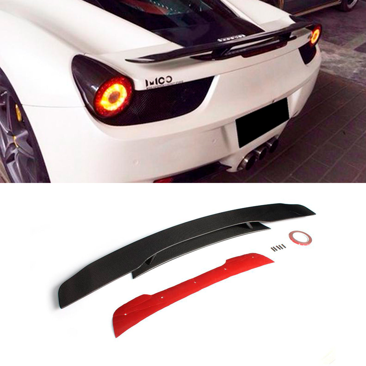 CARBON REAR SPOILER for FERRARI 458 2009 - 2015

Set includes:

Rear Spoiler

Material: Carbon Fiber

NOTE: Professional installation is required.

CONTACT US FOR PRICING