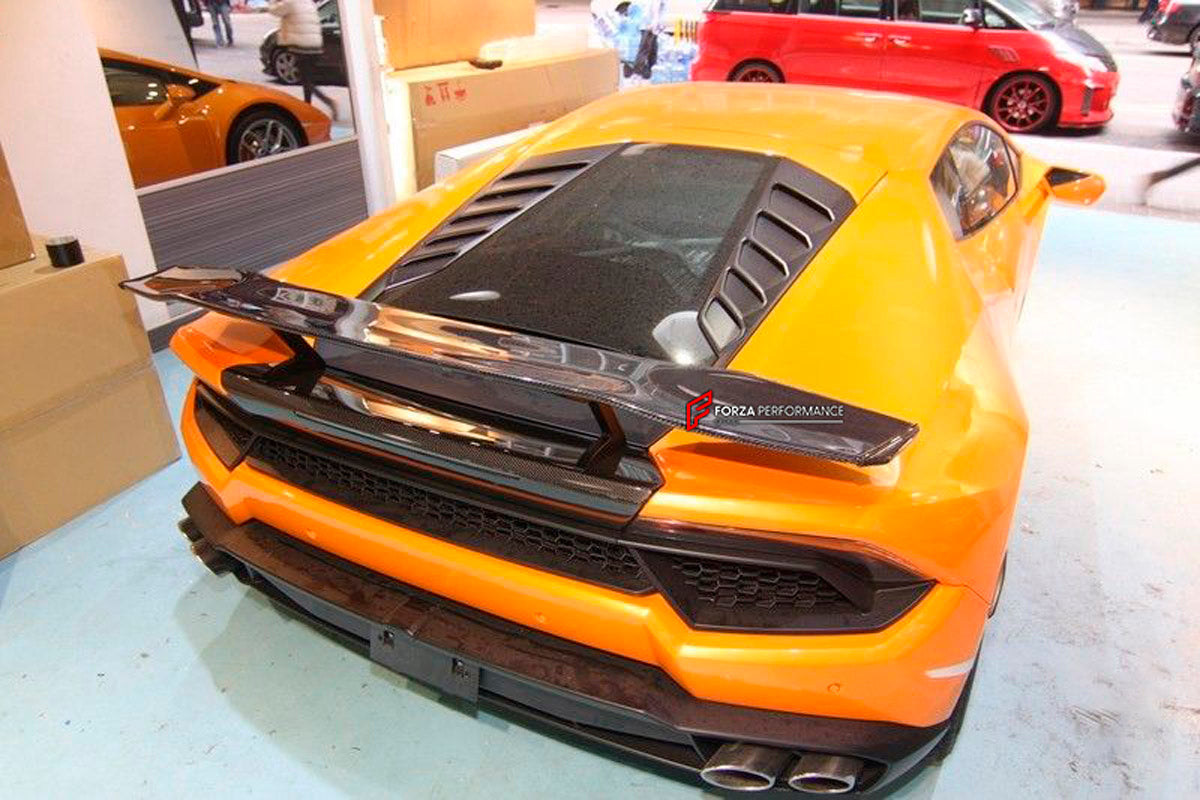 Carbon Rear Spoiler for Lamborghini Huracan LP580 LP610
Set includes:

Rear Spoiler
Material: Carbon

NOTE: Professional installation is required.