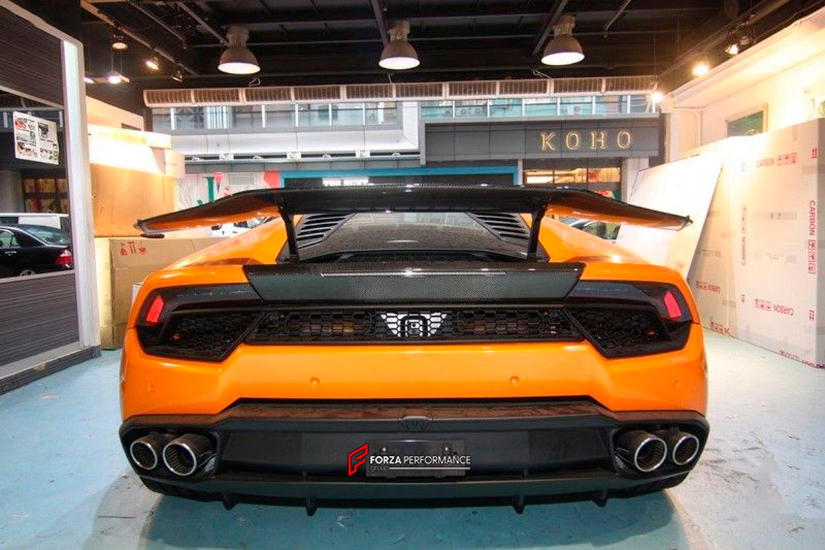 Carbon Rear Spoiler for Lamborghini Huracan LP580 LP610
Set includes:

Rear Spoiler
Material: Carbon

NOTE: Professional installation is required.