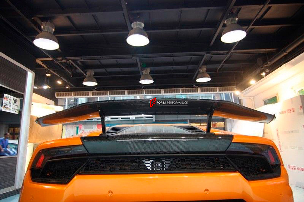 Carbon Rear Spoiler for Lamborghini Huracan LP580 LP610
Set includes:

Rear Spoiler
Material: Carbon

NOTE: Professional installation is required.