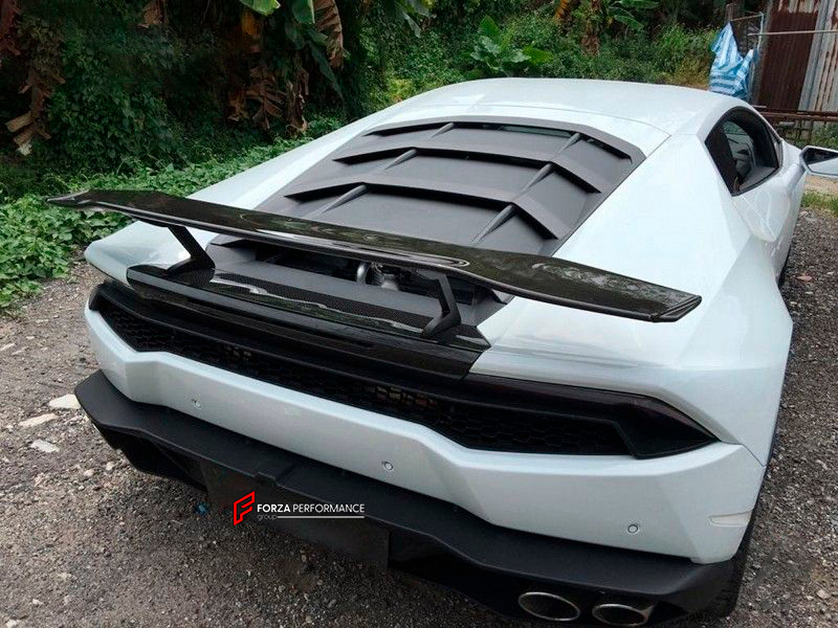 Carbon Rear Spoiler for Lamborghini Huracan LP580 LP610
Set includes:

Rear Spoiler
Material: Carbon

NOTE: Professional installation is required.