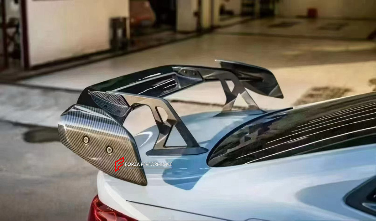 CARBON REAR SPOILER WING for BMW M2 G87 M3 G80 M4 G82 2020+ FORZA PERFORMANCE custom fit Adro Style

Set includes:
Rear Spoiler Wing

Material: Carbon

NOTE: Professional installation is required.