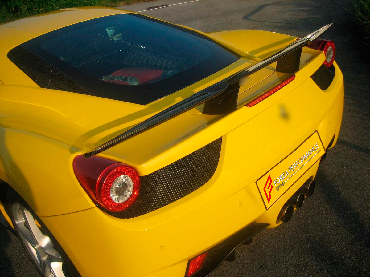 Carbon Rear Spoiler Wing for Ferrari 458 Italia
Set includes:

Rear Spoiler Wing
Material: Carbon

NOTE: Professional installation is required.