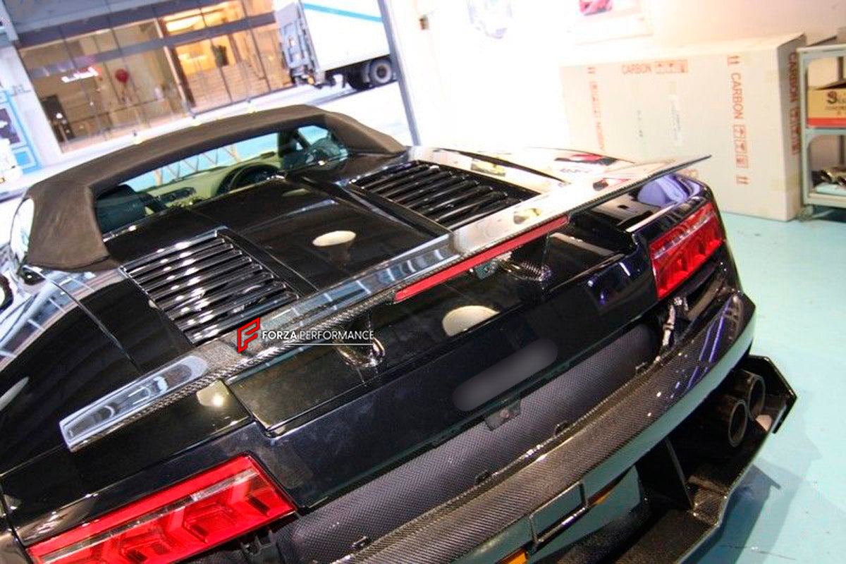 CARBON REAR SPOILER WING for Lamborghini Gallardo 2003 - 2013
Set includes:

Rear Spoiler Wing
Material: Carbon

NOTE: Professional installation is required.