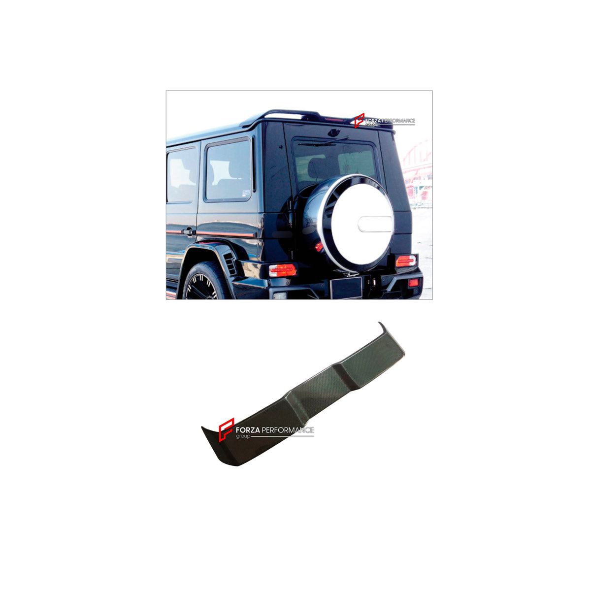 CARBON REAR SPOILER WING for MERCEDES-BENZ G-CLASS W463 G63 2008 - 2018 FORZA PERFORMANCE custom fit WD Style

Set includes:
Rear Spoiler Wing

Material: Carbon

NOTE: Professional installation is required.