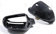 CARBON SIDE MIRROR COVERS for AUDI A5 S5 RS5 B8 2008 - 2011
Set includes:

Side Mirror Covers (with or without assist-sensor cutout - your choice)
Material: Carbon

NOTE: Available with or without the driver-assist sensor cutout - specify your version when ordering. For 2008 - 2010 cars - check your original mirror housing version before ordering. Professional installation is required.