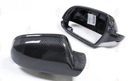 CARBON SIDE MIRROR COVERS for AUDI A5 S5 RS5 B8.5 2012 - 2016
Set includes:

Side Mirror Covers (with or without assist-sensor cutout - your choice)
Material: Carbon

NOTE: Available with or without the driver-assist sensor cutout - specify your version when ordering. Professional installation is required.
