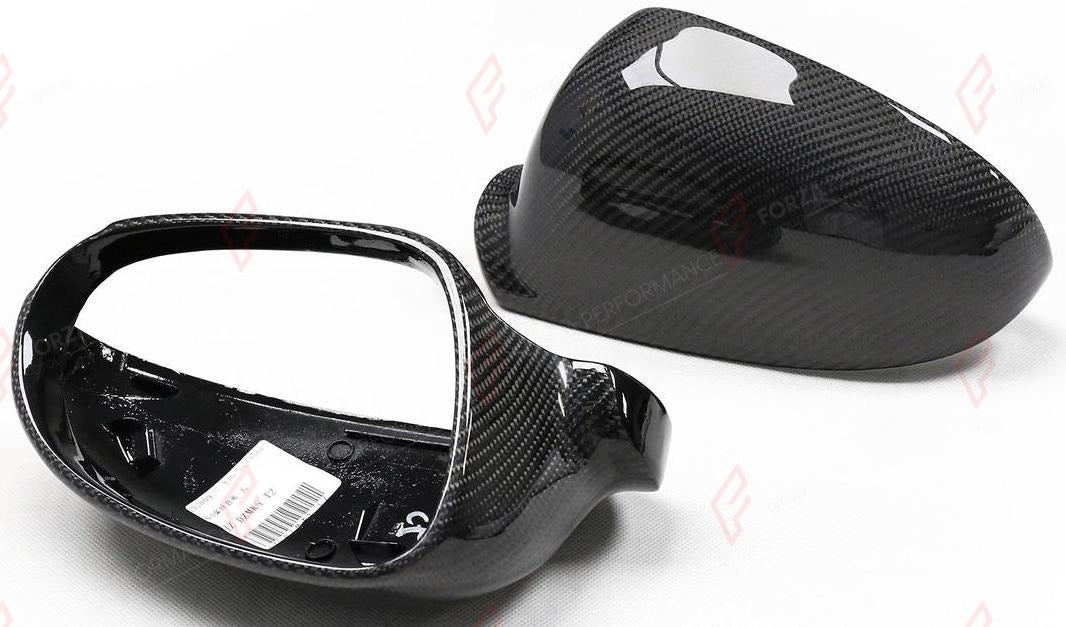 CARBON SIDE MIRROR COVERS for VOLKSWAGEN GOLF MK5 2003 - 2008
Set includes:

Side Mirror Covers
Material: Carbon

NOTE: Professional installation is required.