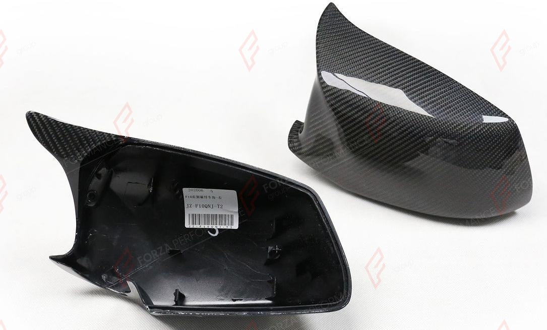 CARBON SIDE MIRROR COVERS M STYLE for BMW 5 SERIES F10 PRE LCI 2011 - 2013
Set includes:

Side Mirror Covers
Material: Carbon

NOTE: Professional installation is required.