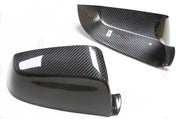 CARBON SIDE MIRROR COVERS STICK ON for BMW 5 SERIES E60 PRE LCI 2004 - 2007
Set includes:

Side Mirror Covers
Material: Carbon

NOTE: Check your original mirror housing version before ordering. Add-on type - installs over the original part. Professional installation is required.