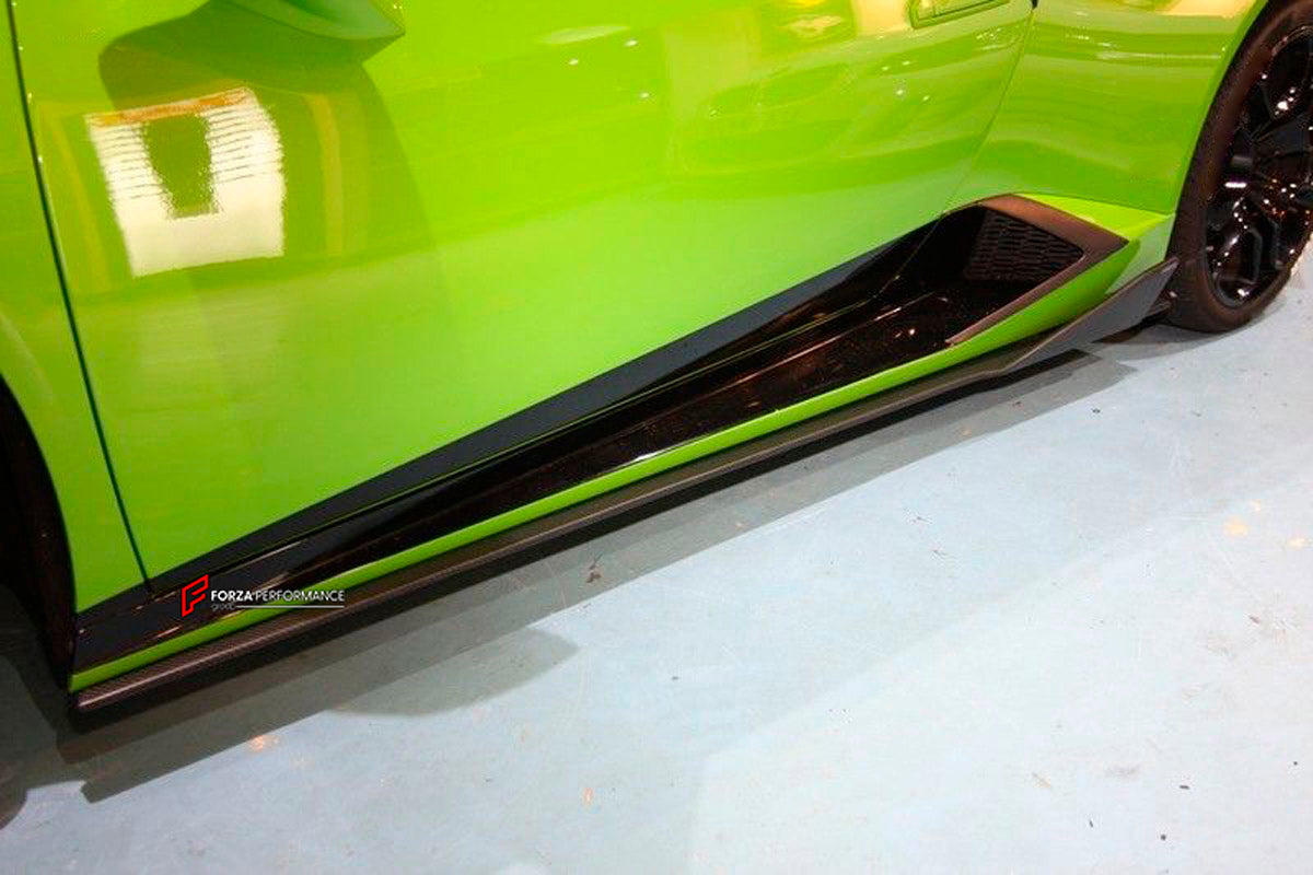 Carbon Side Skirt for Lamborghini Huracan LP580 LP610
Set includes:

Side Skirts
Material: Carbon

NOTE: Professional installation is required.