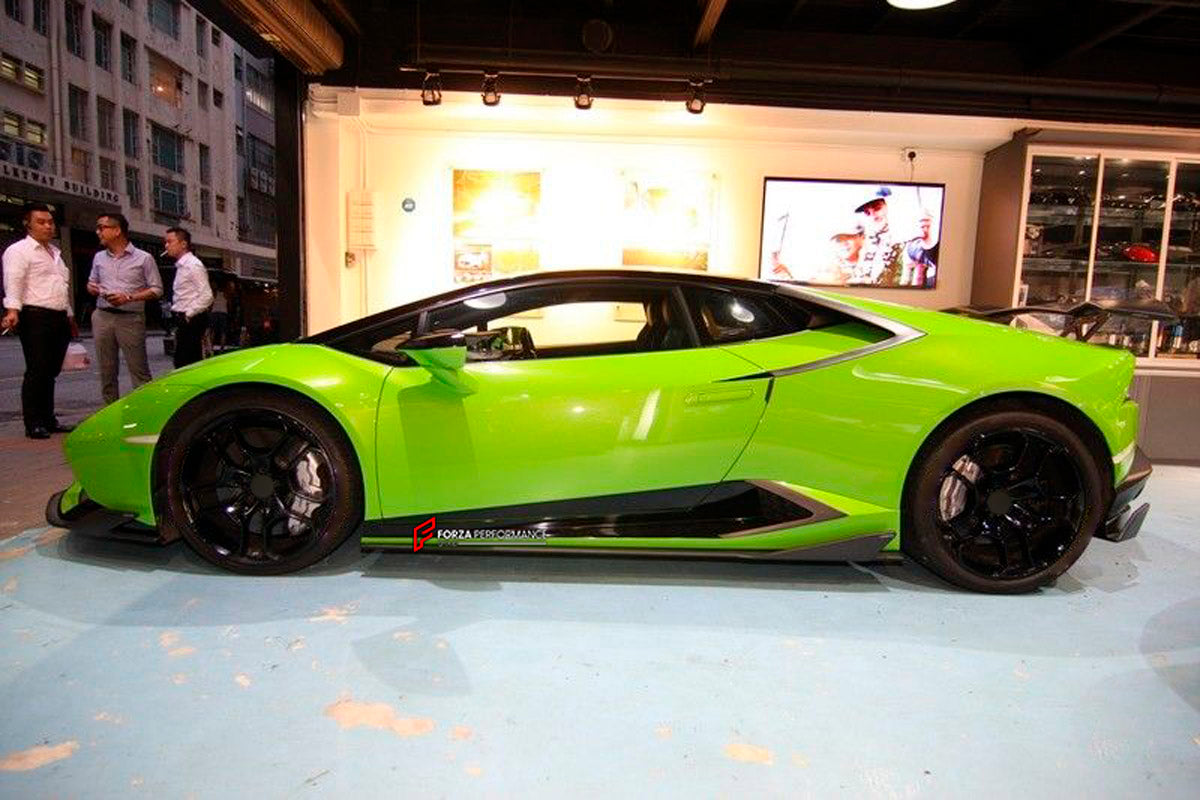 Carbon Side Skirt for Lamborghini Huracan LP580 LP610
Set includes:

Side Skirts
Material: Carbon

NOTE: Professional installation is required.
