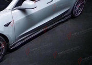 CARBON SIDE SKIRTS for TESLA MODEL 3 2017 - 2023 V Style
Set includes:

Side Skirts
Material: Carbon + FRP

NOTE: Add-on type - installs over the original part. Professional installation is required.