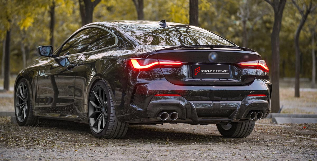 CARBON SIDE SKIRTS REAR DIFFUSER REAR SPOILER for BMW 4 SERIES G22 COUPE CONVERTIBLE M440i 430i XDRIVE 2020 - 2024 FORZA PERFORMANCE Custom fit Dry Carbon Achen Cybe Achencybe Design Style
Set includes:

Side Skirts
Rear Diffuser
Rear Spoiler
Material: Carbon

NOTE: Professional installation is required.