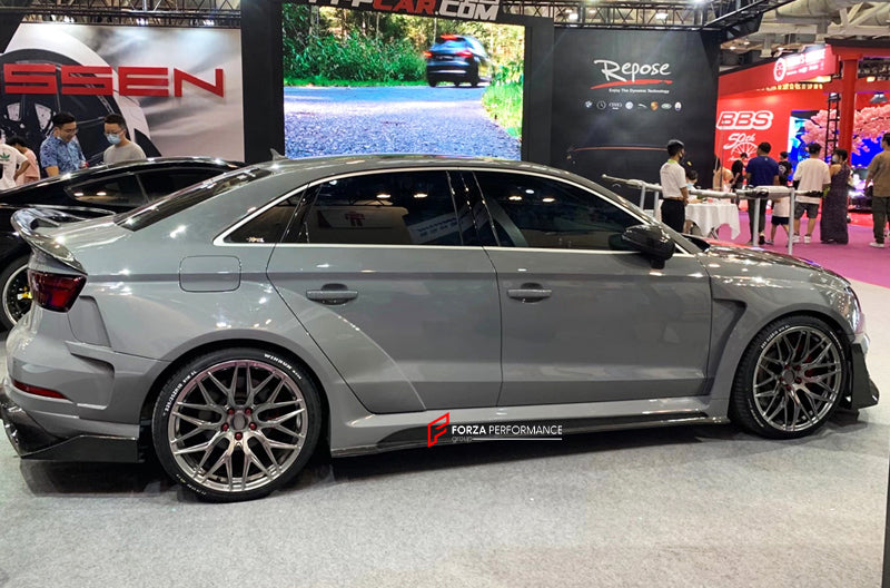 CARBON WIDE BODY KIT for AUDI RS3 2022+

Set Includes:

Front Lip
Front Bumper
Hood Bonnet
Fenders
Side Skirts
Rear Spoiler
Rear Diffuser
Material: Carbon

Note: Professional installation is required.