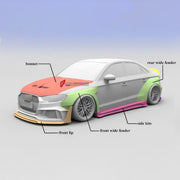 CARBON WIDE BODY KIT for AUDI RS3 2022+

Set Includes:

Front Lip
Front Bumper
Hood Bonnet
Fenders
Side Skirts
Rear Spoiler
Rear Diffuser
Material: Carbon

Note: Professional installation is required.