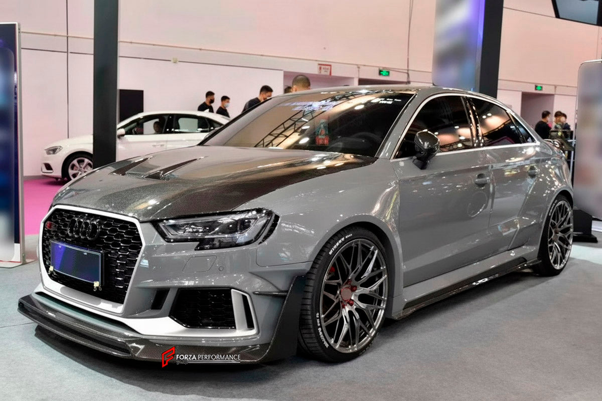 CARBON WIDE BODY KIT for AUDI RS3 2022+

Set Includes:

Front Lip
Front Bumper
Hood Bonnet
Fenders
Side Skirts
Rear Spoiler
Rear Diffuser
Material: Carbon

Note: Professional installation is required.