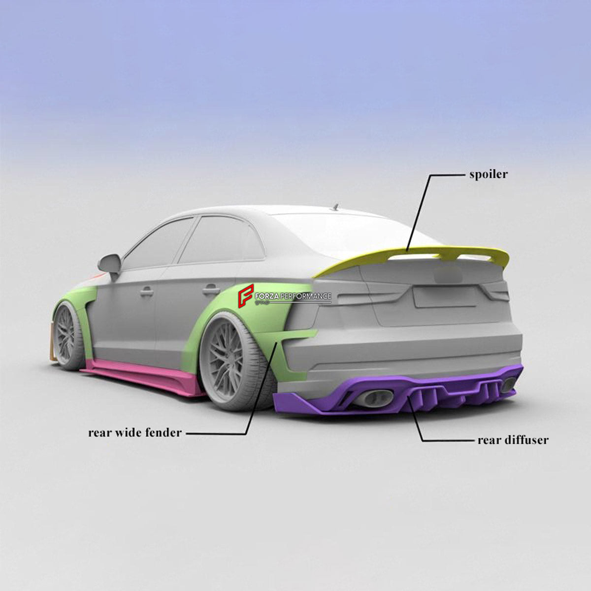 CARBON WIDE BODY KIT for AUDI RS3 2022+

Set Includes:

Front Lip
Front Bumper
Hood Bonnet
Fenders
Side Skirts
Rear Spoiler
Rear Diffuser
Material: Carbon

Note: Professional installation is required.