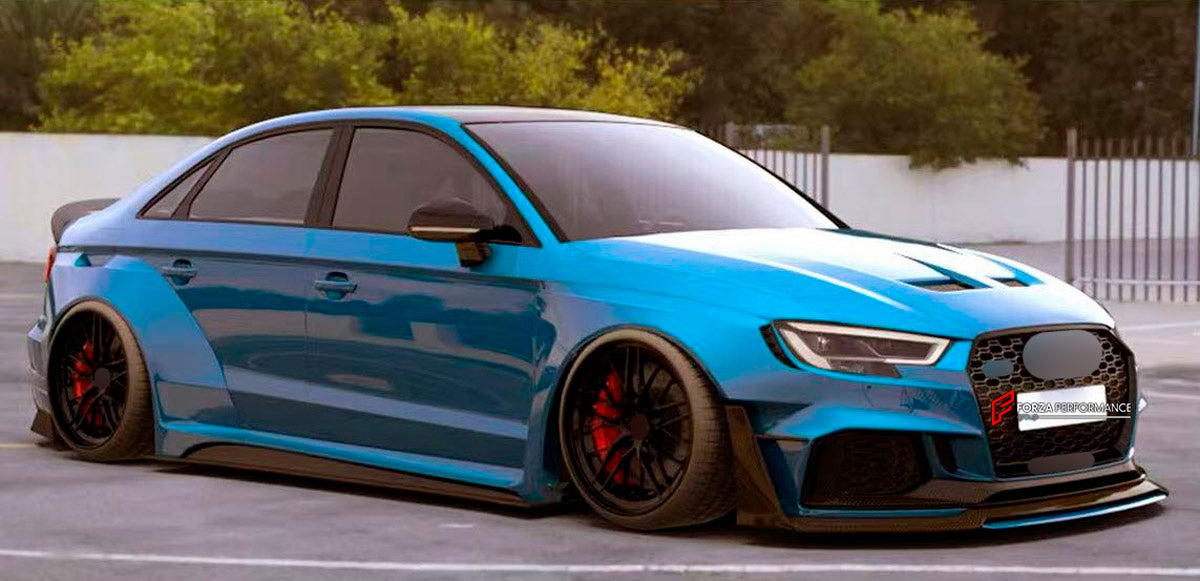 CARBON WIDE BODY KIT for AUDI RS3 2022+

Set Includes:

Front Lip
Front Bumper
Hood Bonnet
Fenders
Side Skirts
Rear Spoiler
Rear Diffuser
Material: Carbon

Note: Professional installation is required.