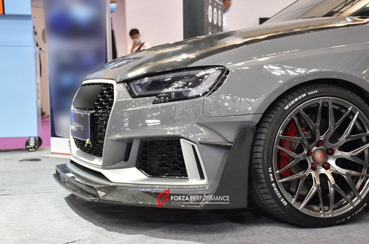 CARBON WIDE BODY KIT for AUDI RS3 2022+

Set Includes:

Front Lip
Front Bumper
Hood Bonnet
Fenders
Side Skirts
Rear Spoiler
Rear Diffuser
Material: Carbon

Note: Professional installation is required.