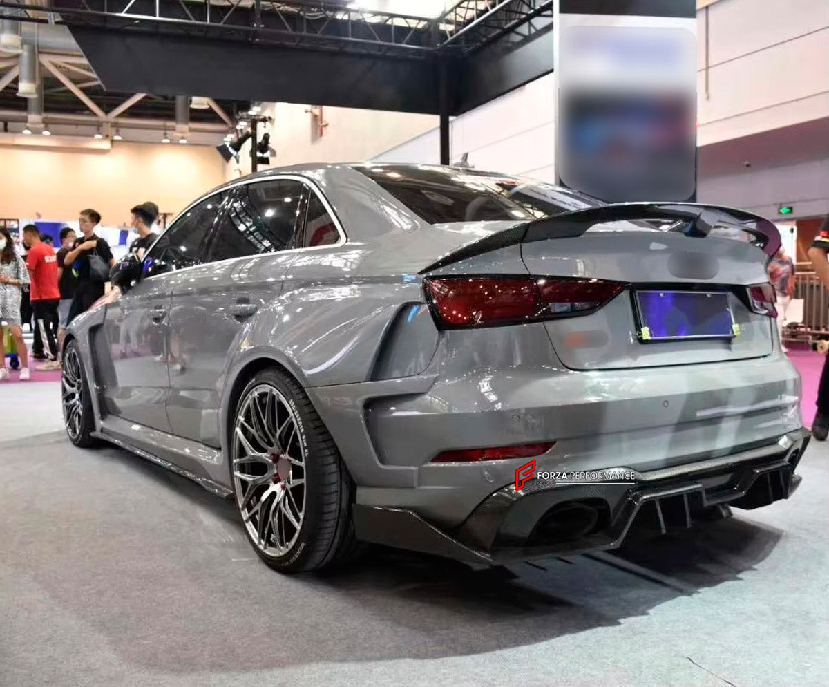CARBON WIDE BODY KIT for AUDI RS3 2022+

Set Includes:

Front Lip
Front Bumper
Hood Bonnet
Fenders
Side Skirts
Rear Spoiler
Rear Diffuser
Material: Carbon

Note: Professional installation is required.