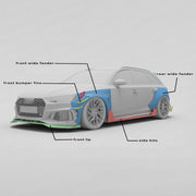 CARBON WIDE BODY KIT for AUDI RS4 B9 2018+

Set Includes:

Front Lip
Front Bumper Canards
Fenders
Side Skirts
Roof Spoiler
Rear Spoiler
Rear Diffuser
Material: Carbon

Note: Professional installation is required.