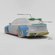 CARBON WIDE BODY KIT for AUDI RS4 B9 2018+

Set Includes:

Front Lip
Front Bumper Canards
Fenders
Side Skirts
Roof Spoiler
Rear Spoiler
Rear Diffuser
Material: Carbon

Note: Professional installation is required.