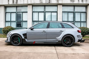 CARBON WIDE BODY KIT for AUDI RS4 B9 2018+

Set Includes:

Front Lip
Front Bumper Canards
Fenders
Side Skirts
Roof Spoiler
Rear Spoiler
Rear Diffuser
Material: Carbon

Note: Professional installation is required.