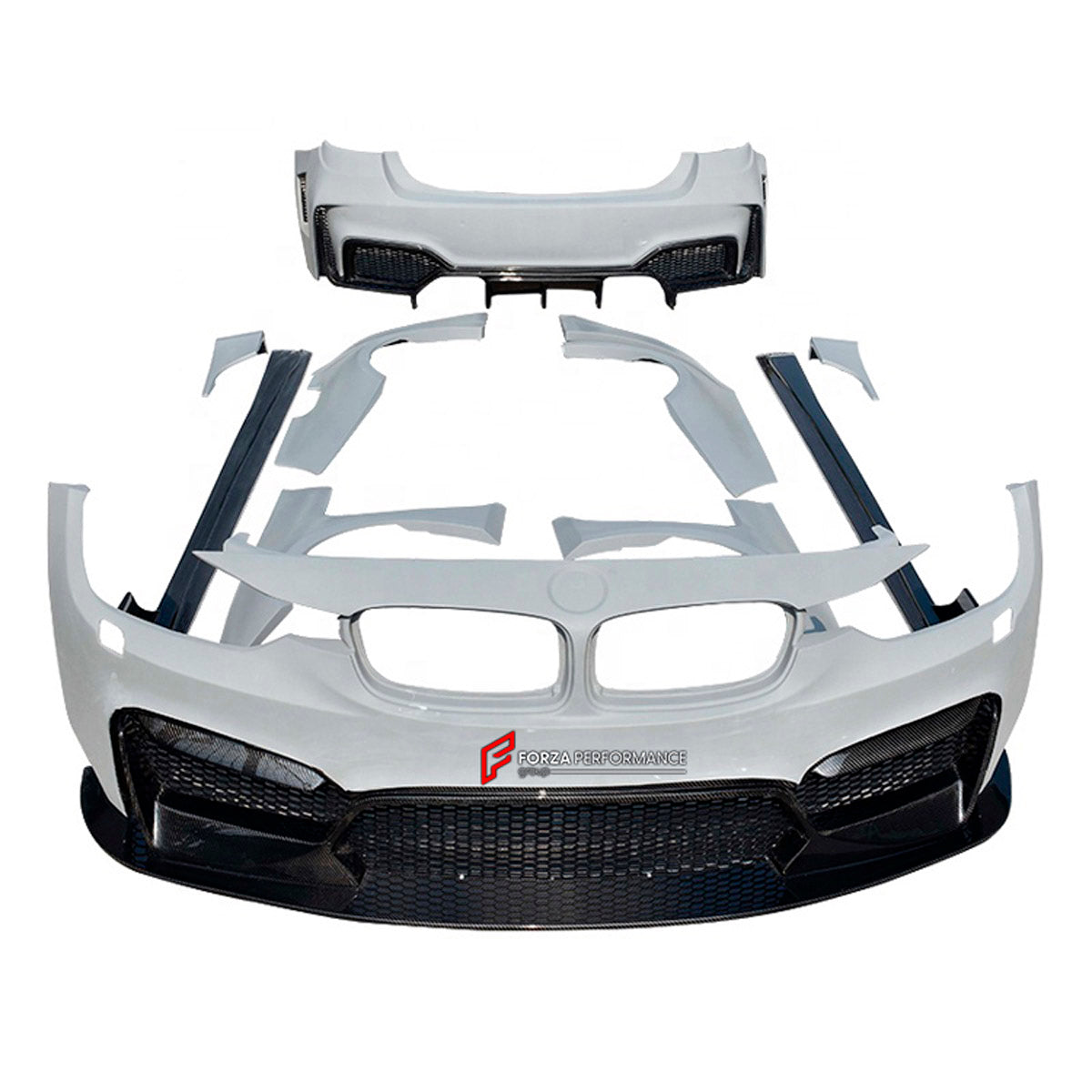 CARBON WIDE BODY KIT for BMW 3 SERIES F30 2012 - 2019

Set Includes:

Front Lip
Front Bumper
Fenders
Side Skirts
Rear Spoiler
Rear Bumper
Material: Carbon

Note: Professional installation is required.