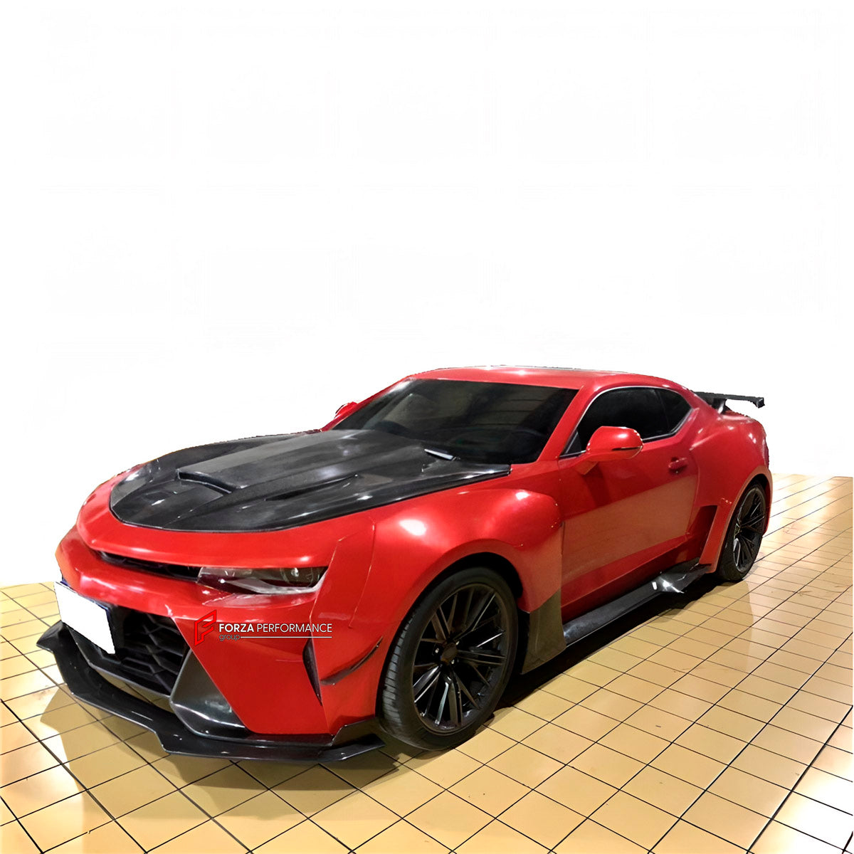 CARBON WIDE BODY KIT for CHEVROLET CAMARO VI 2019 - 2024

Set Include:

Front Lip
Front Bumper
Front Bumper Fins
Hood Bonnet
Fenders
Side Skirts
GT Wing Spoiler
Rear Diffuser
Rear Bumper
Material: Carbon

Note: Professional installation is required.