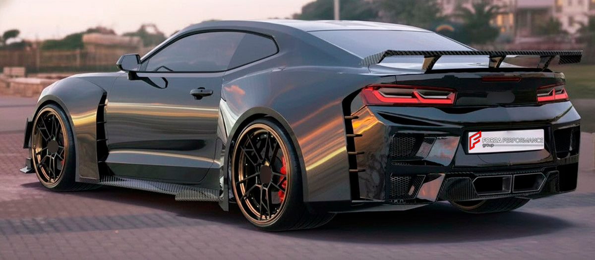 CARBON WIDE BODY KIT for CHEVROLET CAMARO VI 2019 - 2024

Set Include:

Front Lip
Front Bumper
Front Bumper Fins
Hood Bonnet
Fenders
Side Skirts
GT Wing Spoiler
Rear Diffuser
Rear Bumper
Material: Carbon

Note: Professional installation is required.