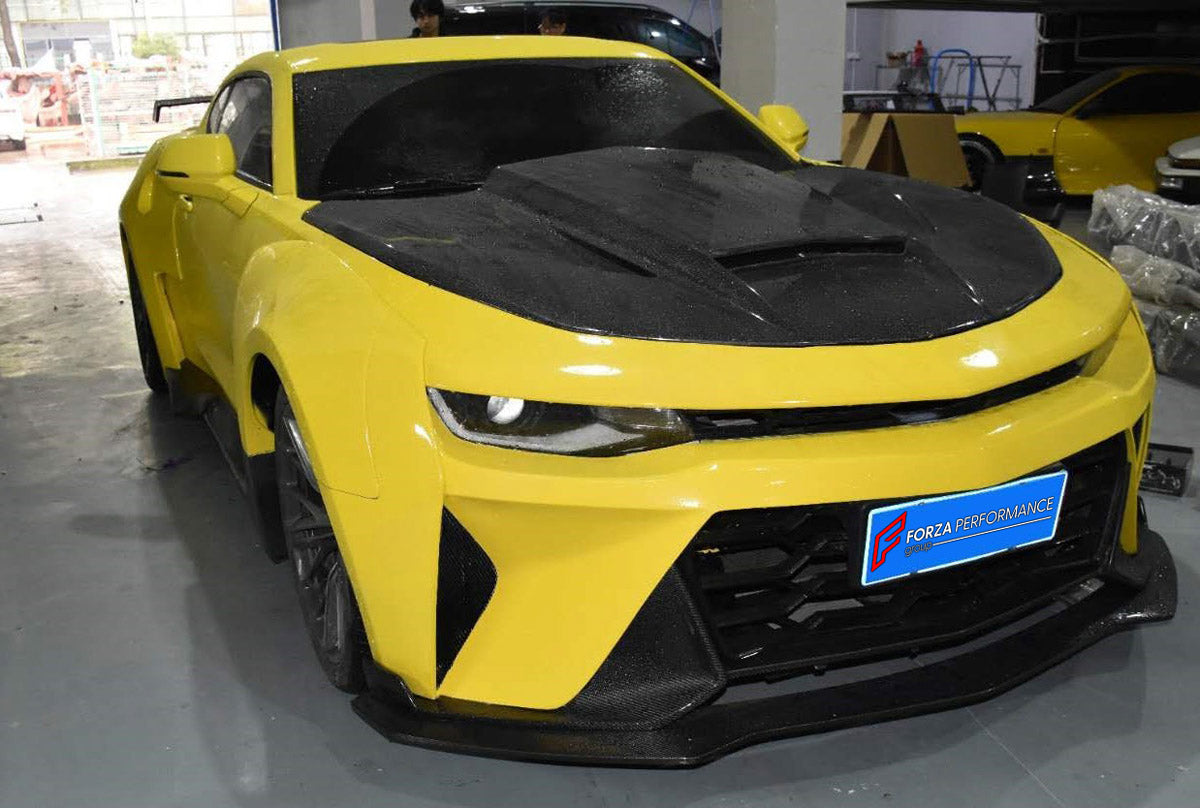 CARBON WIDE BODY KIT for CHEVROLET CAMARO VI 2019 - 2024

Set Include:

Front Lip
Front Bumper
Front Bumper Fins
Hood Bonnet
Fenders
Side Skirts
GT Wing Spoiler
Rear Diffuser
Rear Bumper
Material: Carbon

Note: Professional installation is required.