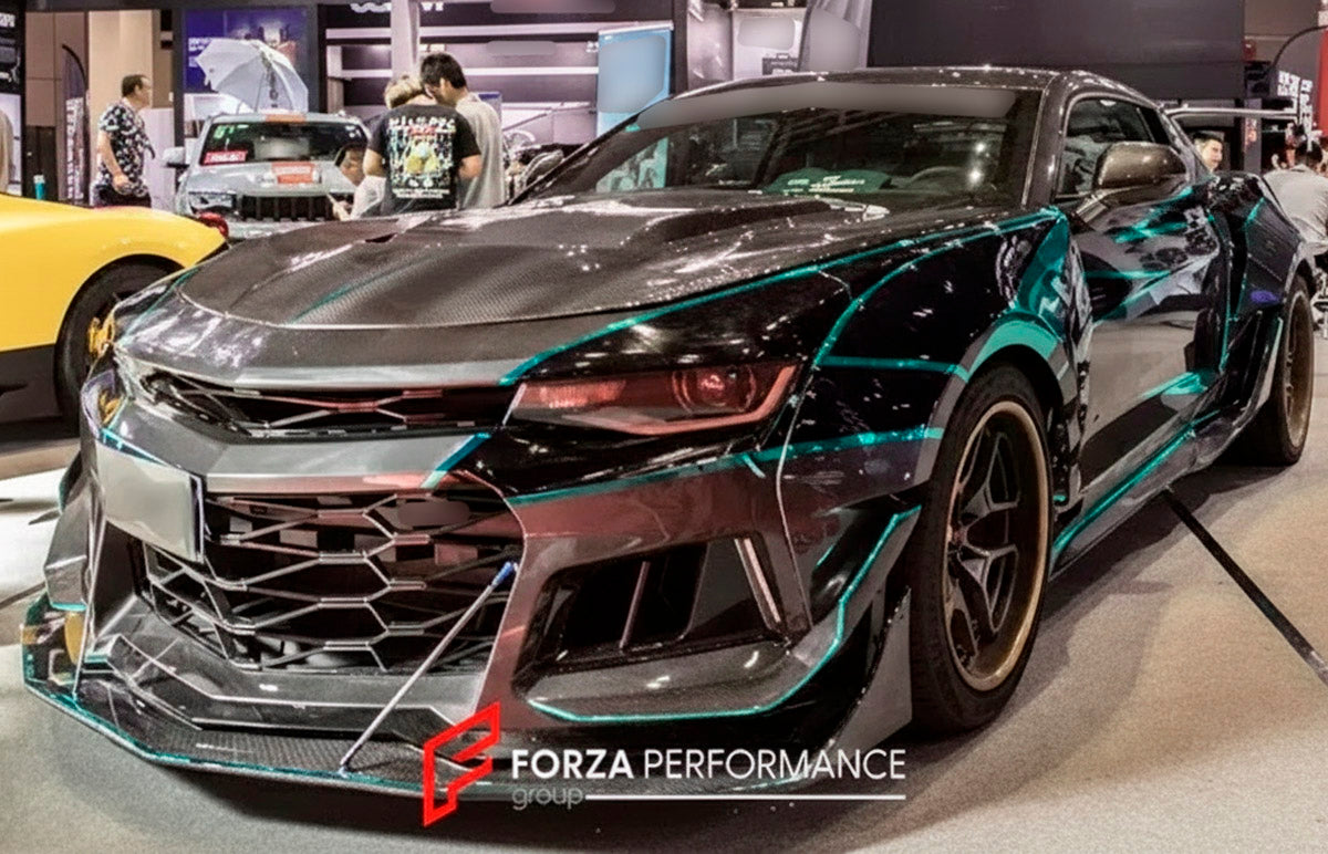 CARBON WIDE BODY KIT for CHEVROLET CAMARO ZL1 2017+

Set Includes:

Front Bumper
Fender Flares
Side Skirts
Rear Spoiler
Rear Diffuser
Material: Carbon

Note: Professional installation is required.