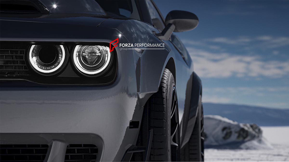 CARBON WIDE BODY KIT for DODGE CHALLENGER III LC 2015 - 2023 FORZA PERFORMANCE Custom fit Dry Carbon Achen Cybe Achencybe Design Style
Set includes:

Front Lip
Hood Bonnet
Fender Flares and Wide Body Assembly
Rear Diffuser
Material: Carbon + Aluminium + Iron

NOTE: Professional installation is required.