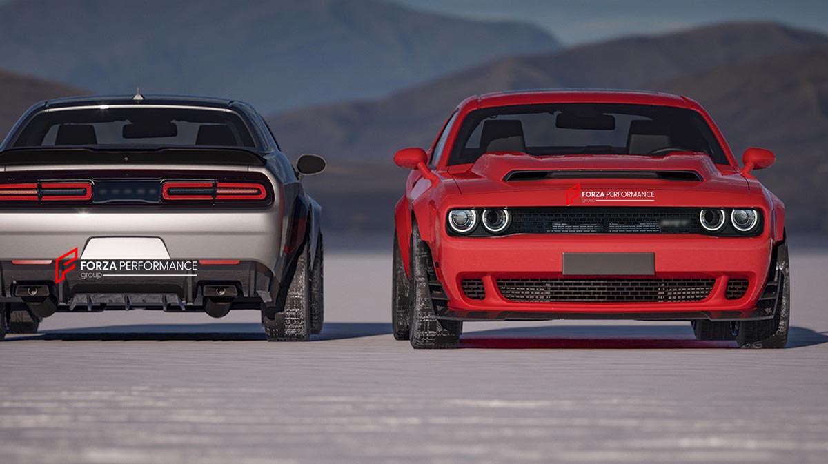 CARBON WIDE BODY KIT for DODGE CHALLENGER III LC 2015 - 2023 FORZA PERFORMANCE Custom fit Dry Carbon Achen Cybe Achencybe Design Style
Set includes:

Front Lip
Hood Bonnet
Fender Flares and Wide Body Assembly
Rear Diffuser
Material: Carbon + Aluminium + Iron

NOTE: Professional installation is required.