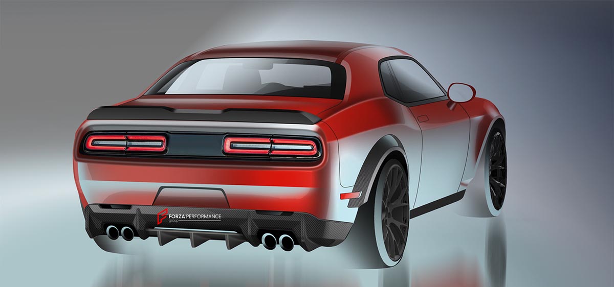 CARBON WIDE BODY KIT for DODGE CHALLENGER III LC 2015 - 2023 FORZA PERFORMANCE Custom fit Dry Carbon Achen Cybe Achencybe Design Style
Set includes:

Front Lip
Hood Bonnet
Fender Flares and Wide Body Assembly
Rear Diffuser
Material: Carbon + Aluminium + Iron

NOTE: Professional installation is required.