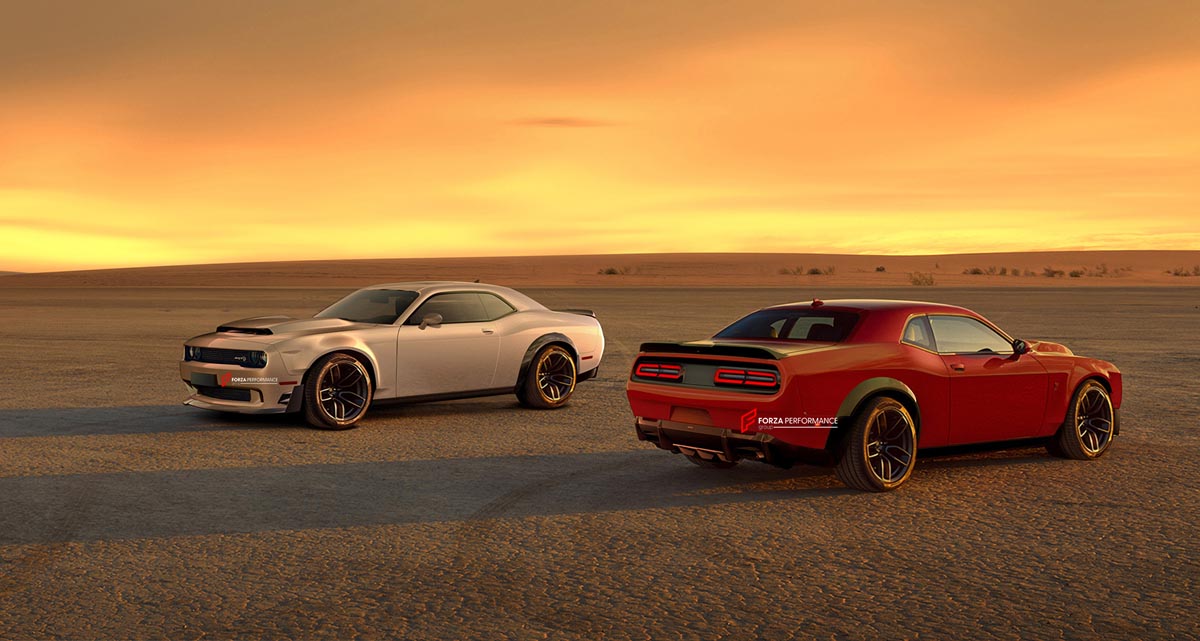 CARBON WIDE BODY KIT for DODGE CHALLENGER III LC 2015 - 2023 FORZA PERFORMANCE Custom fit Dry Carbon Achen Cybe Achencybe Design Style
Set includes:

Front Lip
Hood Bonnet
Fender Flares and Wide Body Assembly
Rear Diffuser
Material: Carbon + Aluminium + Iron

NOTE: Professional installation is required.