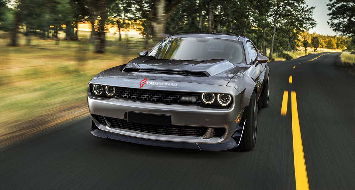 CARBON WIDE BODY KIT for DODGE CHALLENGER III LC 2015 - 2023 FORZA PERFORMANCE Custom fit Dry Carbon Achen Cybe Achencybe Design Style
Set includes:

Front Lip
Hood Bonnet
Fender Flares and Wide Body Assembly
Rear Diffuser
Material: Carbon + Aluminium + Iron

NOTE: Professional installation is required.