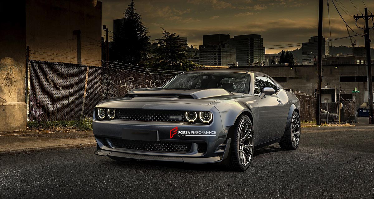 CARBON WIDE BODY KIT for DODGE CHALLENGER III LC 2015 - 2023 FORZA PERFORMANCE Custom fit Dry Carbon Achen Cybe Achencybe Design Style
Set includes:

Front Lip
Hood Bonnet
Fender Flares and Wide Body Assembly
Rear Diffuser
Material: Carbon + Aluminium + Iron

NOTE: Professional installation is required.