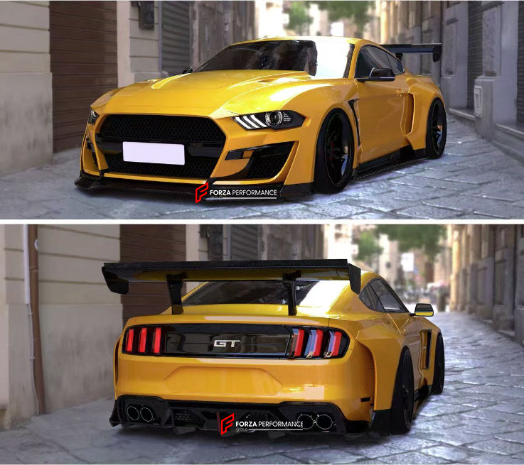 CARBON WIDE BODY KIT for FORD MUSTANG SHELBY GT500 III 2020 - 2023

Set Include:

Front Lip
Front Bumper
Hood Bonnet
Fenders
Side Skirts
GT Wing Spoiler
Rear Diffuser
Material: Carbon

Note: Professional installation is required.